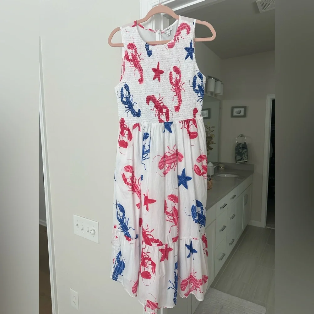 J. Crew White Dress with Red and Blue Sea Life Print - Picture 1 of 4